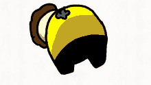 a cartoon drawing of a man wearing a yellow shirt with a blue flower on the back