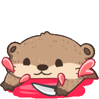 a cartoon of an otter holding a knife