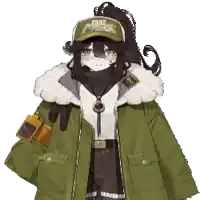 a pixel art of a girl wearing a hat and a jacket