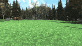 a computer generated image of a tractor in a grassy field