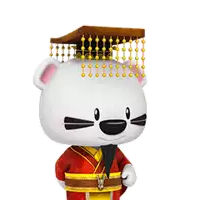a cartoon bear wearing a crown and a kimono