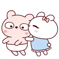 a cartoon of a baby bear and a baby rabbit kissing each other