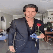 Cute Guy With A Rose Romantic GIF - Cute Guy With A Rose Cute Guy Romantic GIFs