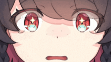 a close up of a girl 's eyes with a star in them