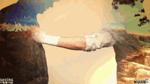 a picture of two people holding hands with the words saving throw on the bottom right