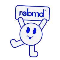 a cartoon character is holding a rebrand sign