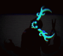 a pixelated image of a person holding a sword