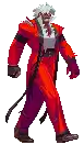 a pixel art drawing of a man in a red suit walking .