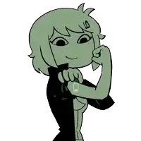 a cartoon of a girl with a tattoo of a battery on her arm