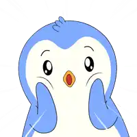 a cartoon of a blue penguin with a surprised look on its face