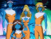 a group of cartoon characters standing next to each other with one wearing a heart shaped headband