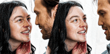 a man and a woman are touching each other 's faces