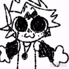a black and white drawing of a person wearing sunglasses and a bow .