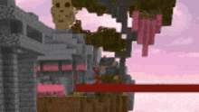 a minecraft scene with a skull and a tree in the background