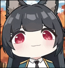 a close up of a cartoon character with a cat ear