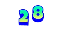 the number 28 is displayed in a blue and green gradient