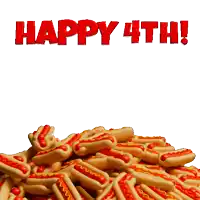 a pile of hot dogs with the words happy 4th written above it