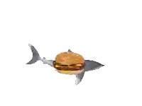a shark is eating a hamburger with cheese