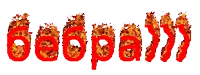 the word deopan is written in red with flames coming out of it