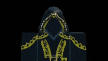 a person wearing a black hoodie with yellow chains around their neck is standing in front of a wall that says seeing
