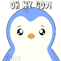 a penguin with the words oh my god wow written on it