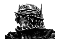 a black and white drawing of a man wearing a helmet with teeth