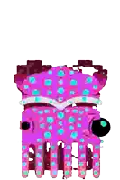 a cartoon drawing of a pink and blue squid with a black eye and a black nose .
