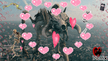 a picture of a skeleton surrounded by pink hearts and the words picmix