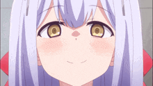 a close up of a cartoon character with white hair and yellow eyes