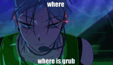a picture of a person with a microphone and the words where where is grub