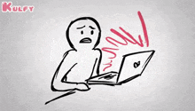 a drawing of a person laying down with a laptop and an envelope flying in the air
