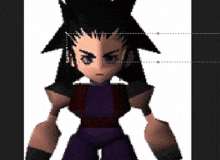 a pixel art of a cartoon character with a purple top