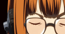 a close up of a person wearing glasses and headphones with their eyes closed