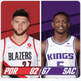 two basketball players from the blazers and kings are shown