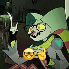 a cartoon character with glasses and an emoji face