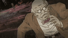 an old man with glasses and a bow tie is looking at something