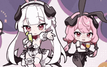 a cartoon drawing of a girl with horns and a bunny costume