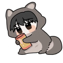 a drawing of a person dressed as a raccoon
