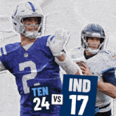 two football players one wearing a number 2 jersey and one wearing a number 17 jersey