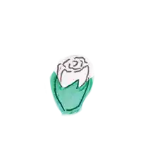 a child 's drawing of a white flower with green leaves