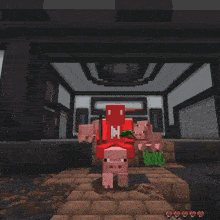 a frog is standing on top of a pile of pink blocks in a minecraft world .
