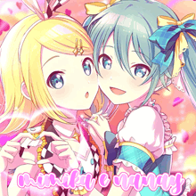 a picture of two anime girls with the words " minify away " on the bottom right