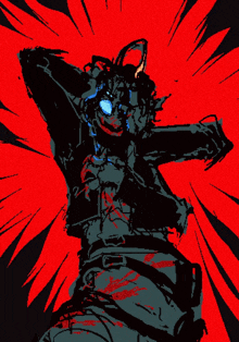 a painting of a person with a red background