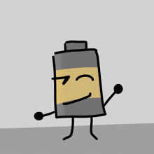 a cartoon drawing of a can with a face and legs
