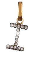 a gold pendant with the letter i surrounded by diamonds