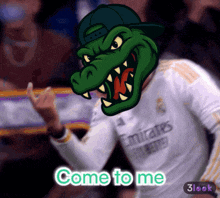 a cartoon of a crocodile wearing an emirates shirt