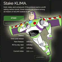 a cartoon of buzz lightyear with the words stake klima on the top