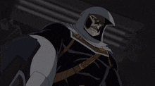 a cartoon character with a skull on his head