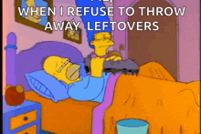 a cartoon of homer simpson laying in bed with a video game controller .