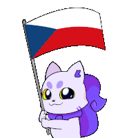 a cartoon cat holding a flag with the letter b on its back
